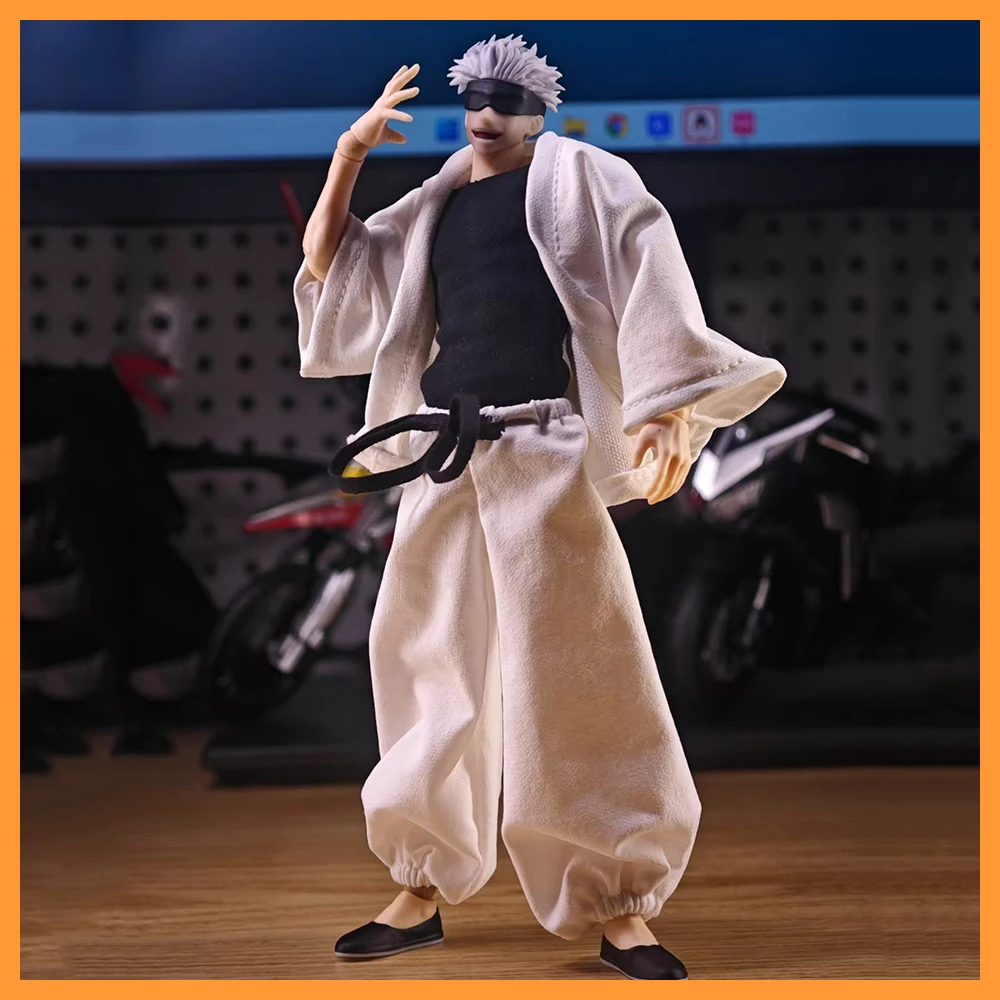 Jujutsu Kaisen 1/12 Male Clothes Set Gojo Satoru White Short Robe Pants Tight T-shirt Model for 6" VTOYS X BMS Action Figure Toy