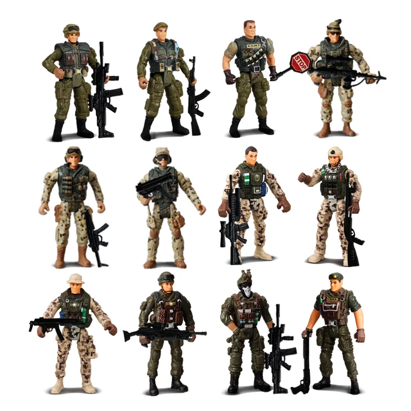 12Pcs Army Men and SWAT Team Special Forces Soldiers WWII War Game Action Figures Playset Military Modle For Kid Boy Gift