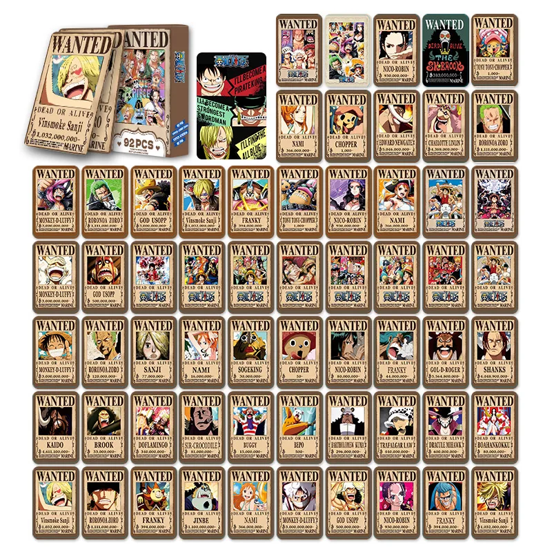 92Pcs/Box Anime One Piece Wanted Lomo Card Luffy Zoro Nami Chopper Double-sided Collection Cards Toy for Fans Gift