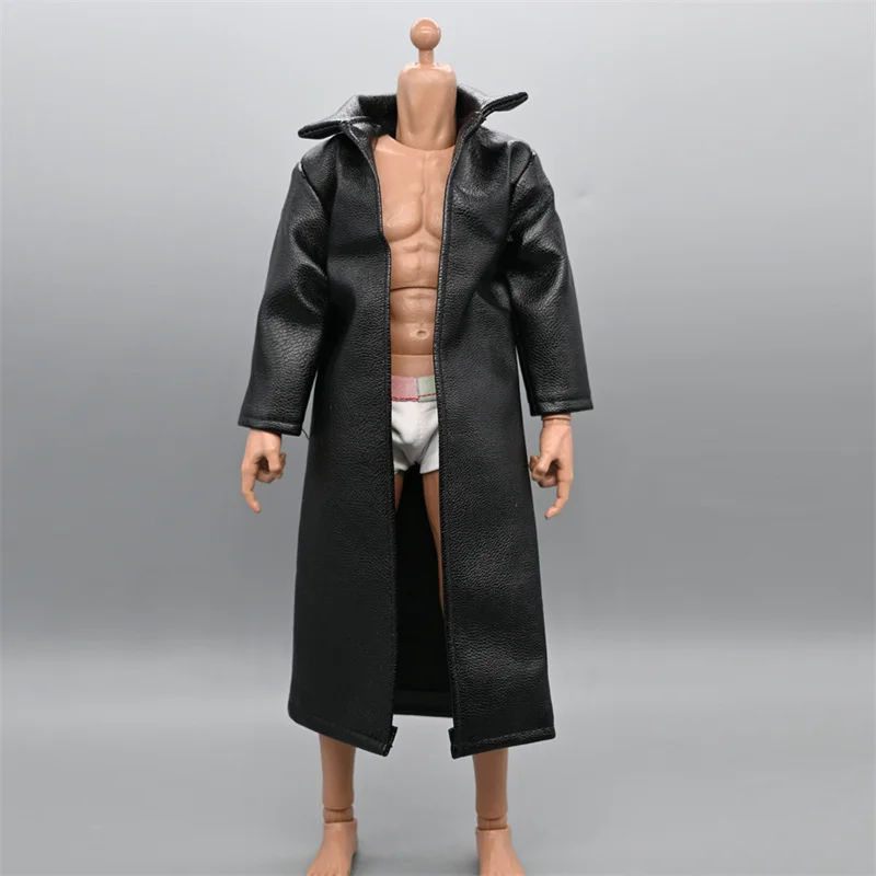 1/6 Scale Fashion Trend Black Long Sleeves Leather Windbreaker Coat Fit 12inch Male Female Soldier Action Figure Body Models - Image 3