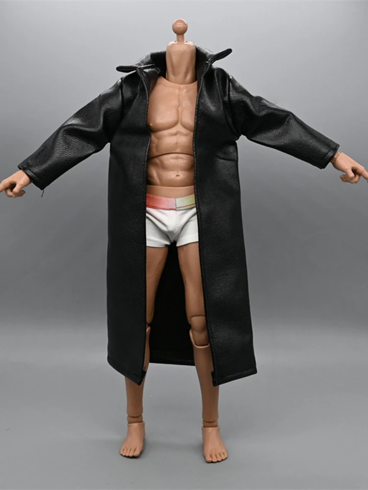 1/6 Scale Fashion Trend Black Long Sleeves Leather Windbreaker Coat Fit 12inch Male Female Soldier Action Figure Body Models - Image 5