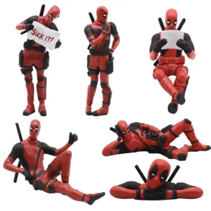 6pcs Anime Deadpool Marvel Action Figures Car Accessories Model Ornaments Sitting Posture Lying Position Dolls Kids Toys Gift