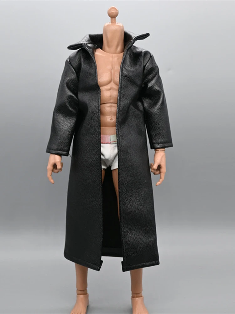 1/6 Scale Fashion Trend Black Long Sleeves Leather Windbreaker Coat Fit 12inch Male Female Soldier Action Figure Body Models - Image 6