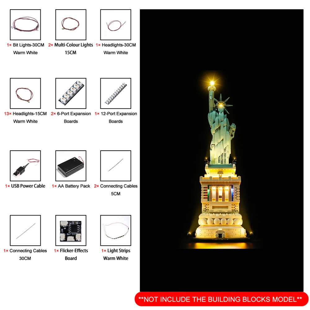 Vonado LED Lighting Set for 21042 Statue of Liberty Collectible Bricks Toy Light Kit, Not Included the Building Model - Image 7