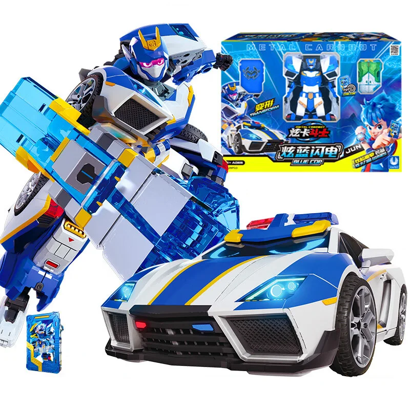 New Metal Cardbot Transforming Robot to Car Action Figures BLUE COP with Card Transformation Car Toys for Child Gift