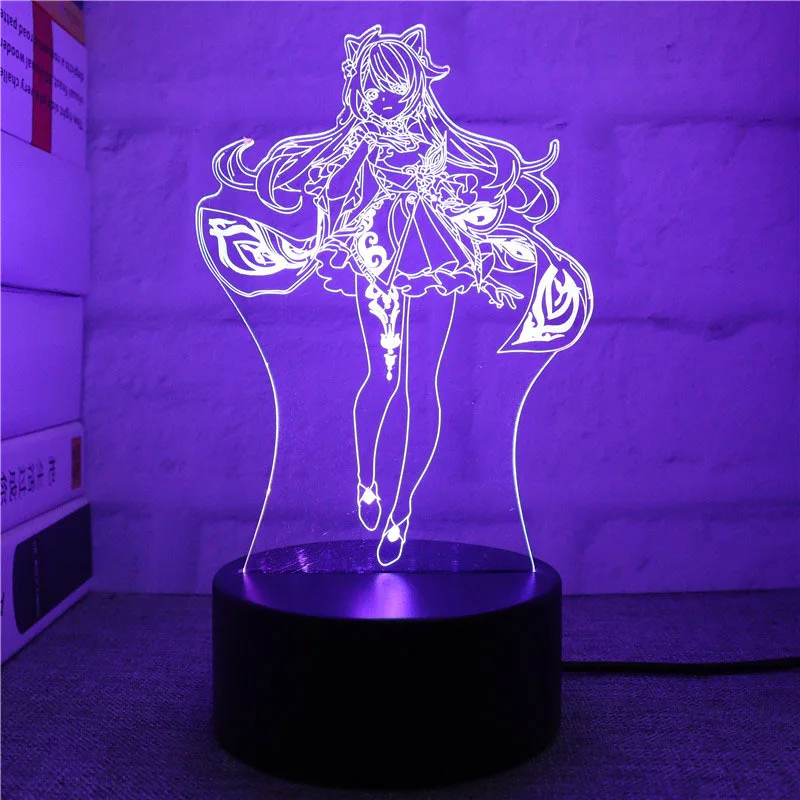 Genshin Impact 3D LED Night Lights Anime Figure Aether Lumine Hu Tao Keqing Klee Qiqi Desk Lamps Kids Kawaii Bedroom Decoration - Image 31
