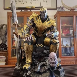 Marvel Thanos Sitting Resin Action Figure Large Size with Replacement Head Carving Statues Collectible Gift Toy for Boys