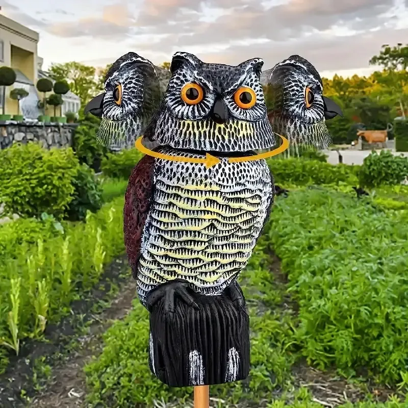 Realistic 360° Rotating Head Owl Scarecrow Ghost for Garden Courtyard Home Decor Indoor Outdoor Use No Power Required