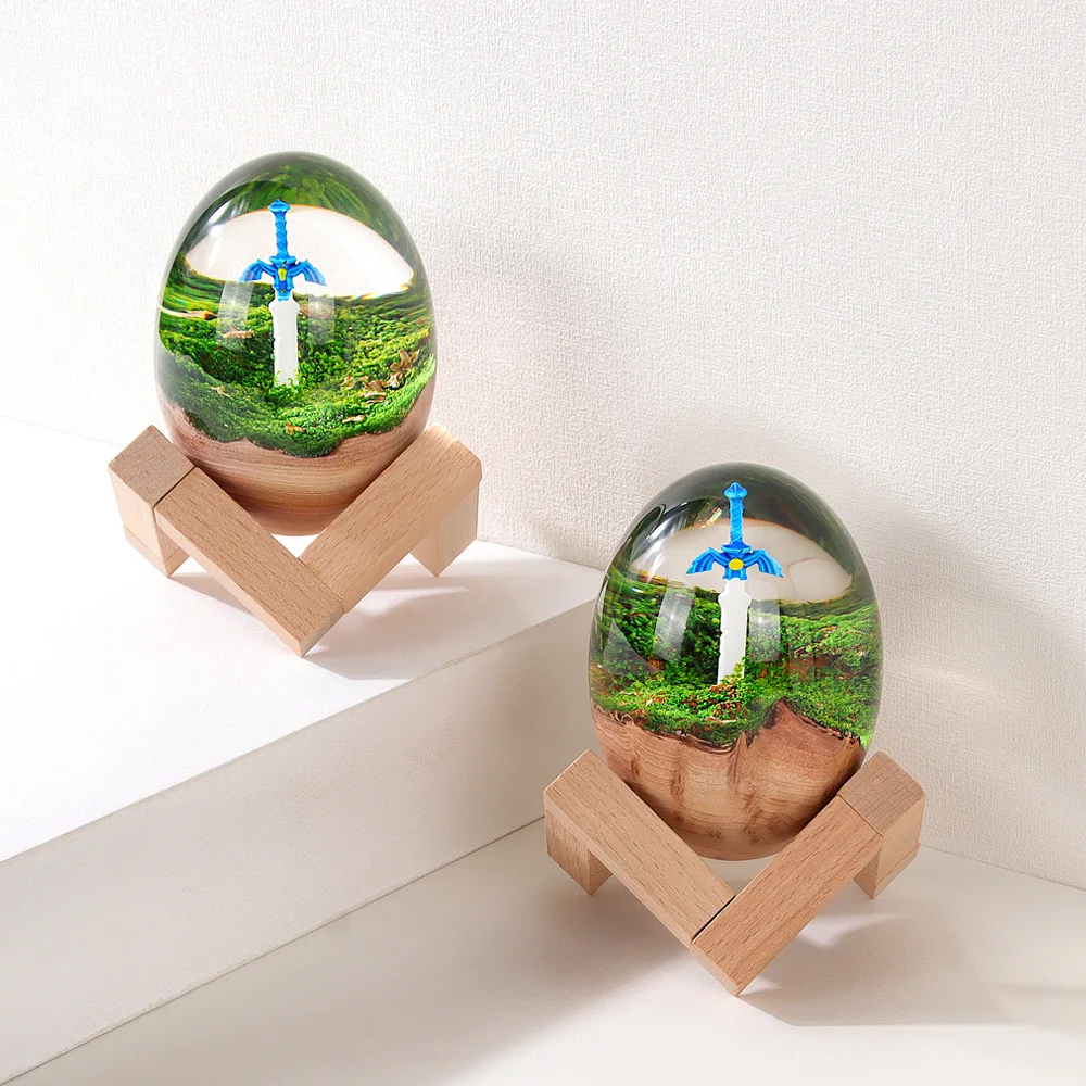 Zelda Triforce Master Sword Artisan Craftwork Miniature Figurine Wooden Epoxy Resin Egg-shaped Collectible Toys Anime Game Gifts