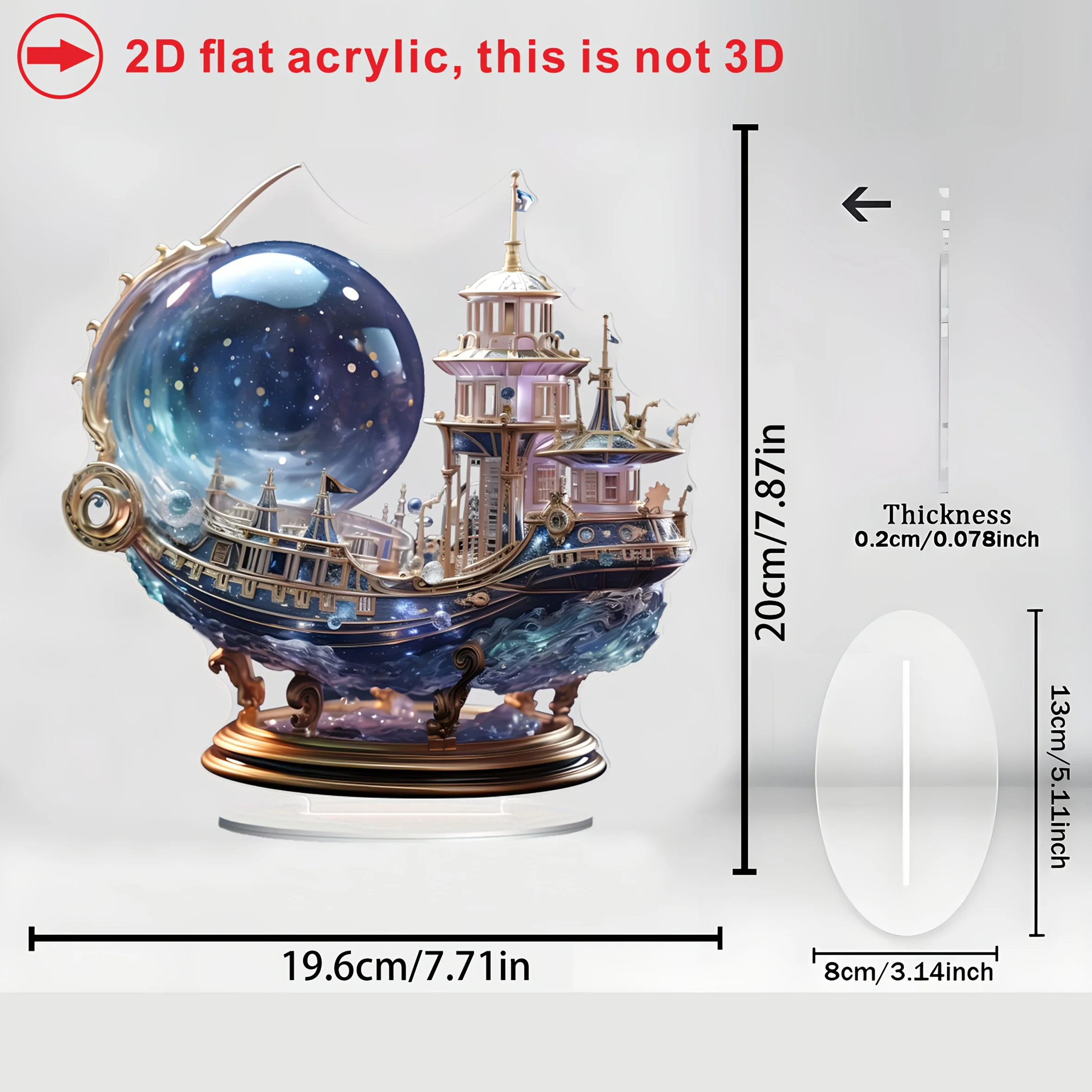 2D Flat Small Ornament Acrylic Boat/ornament with Bracket/perfect for Decorating Tabletops or Gifts