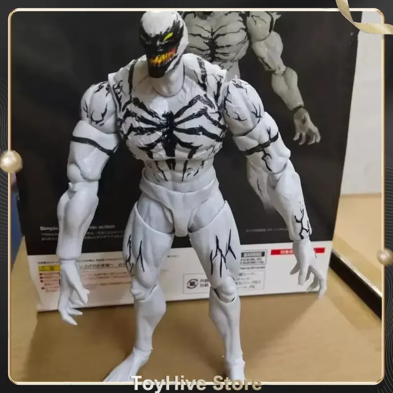 SHF Anti Venom Action Figure White Symbiote Articulated Joints Posable Model Extra Heads Amazing Spider Man Collectible Toy Gift