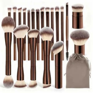 20pcs/set Pro Makeup Brushes Double Ended Foundation Concealers Blush Eye Shadows Brush for Liquid Cream Powder Blending