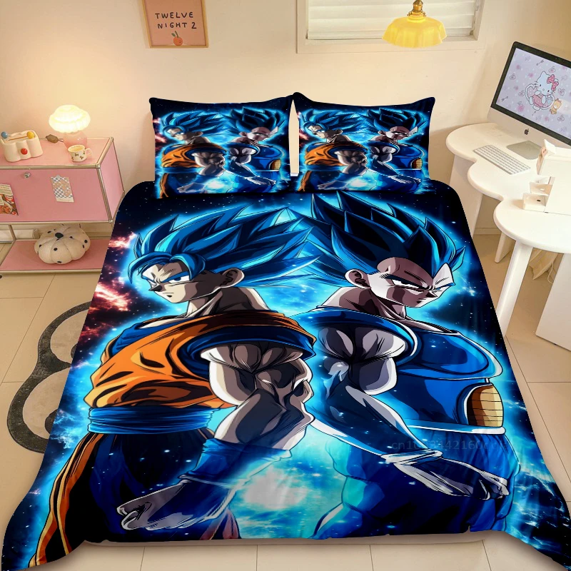 Dragon Ball Teens 3pcs Duvet Cover Set Cartoon Super Saiyan Bedding Set Twin Full Comforter Cover Soft Cozy for Bedroom Decor