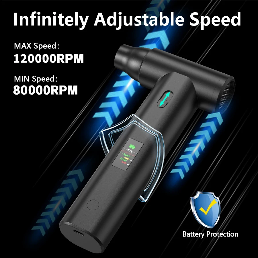 LED Display 120000RPM Brushless Jet Fan Electric Air Duster Mini Turbo Fan Dust Removal Jet Dry Blower Handheld Compressed - Image 3