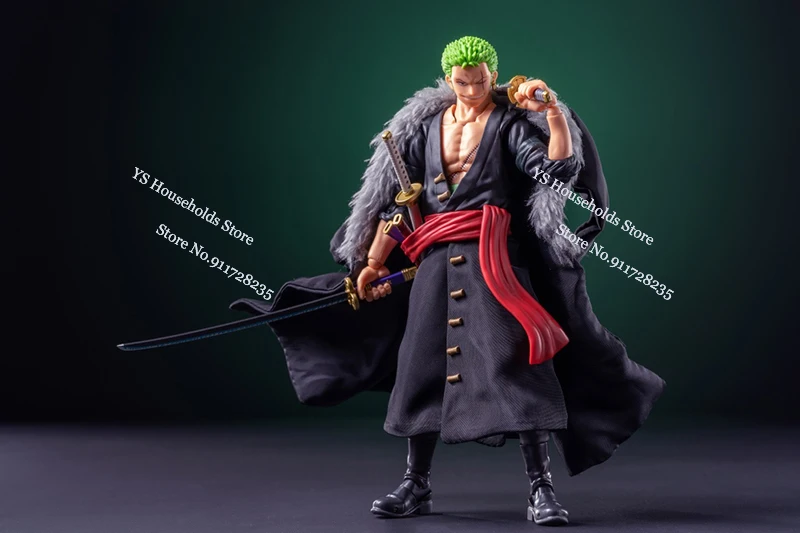 1/12 Anime One Piece Roronoa Zoro Man Soldier Mini Hemline Long Black Green Windbreaker Coat Toys Accessory For 6" Shf Figure - Image 4