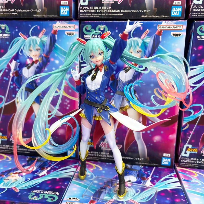 Genuine Bandai Hatsune Miku Gundam 45Th Anniversary Model Cute Anime Figure Limited Edition Collectible Toys Girl Gift