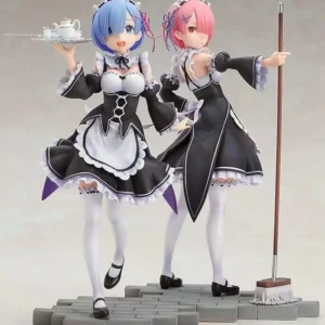 Re Zero Rem & Ram 21cm Maid Ver. Anime Figure - Twin Statue Set, Fans Collection, Desktop Decoration Ornament Toy Gift