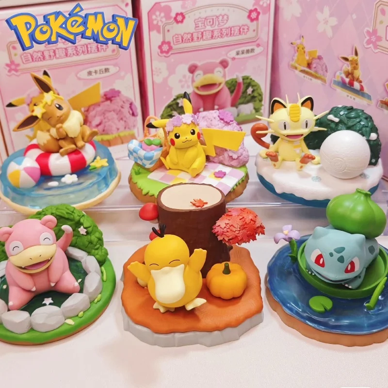 Genuine Pokemon Pikachu Psyduck Slowpoke Meowth Series Natural Wilderness Fun Action Figure Model For Birthday Toys Gift