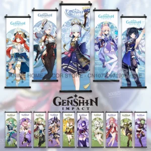 Genshin Impact Poster Arataki Itto Scroll Decorative Picture Barbara Home Decor Sucrose Wall Art Kamizato Ayato Hanging Painting