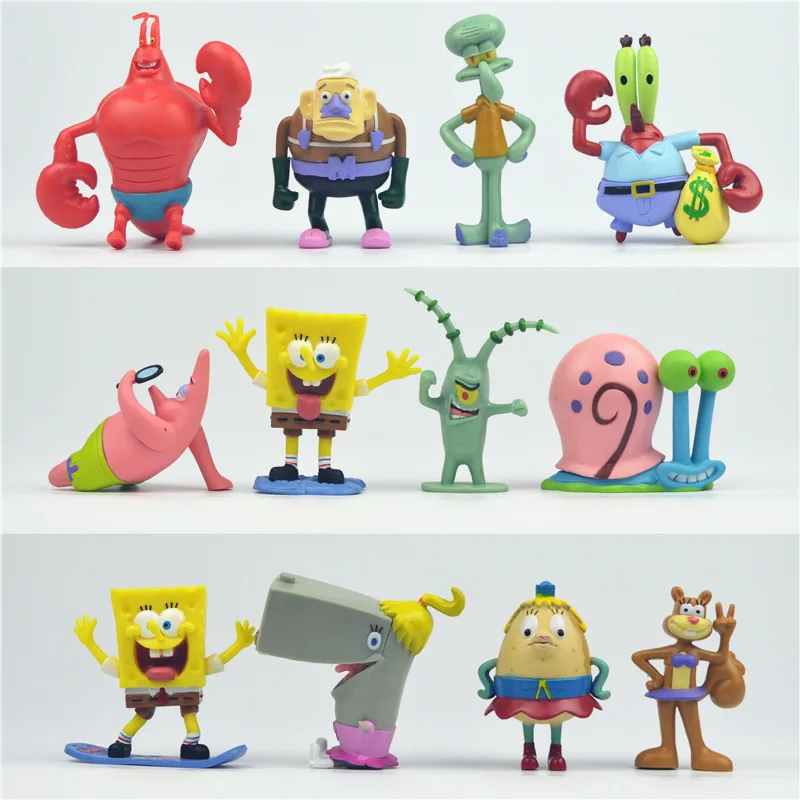 12Pcs/Set Big Size SpongebBob Action Figure Toys for Kids Playing Gift Anime Patrick Star Krabs Collection Model Figuras Dolls