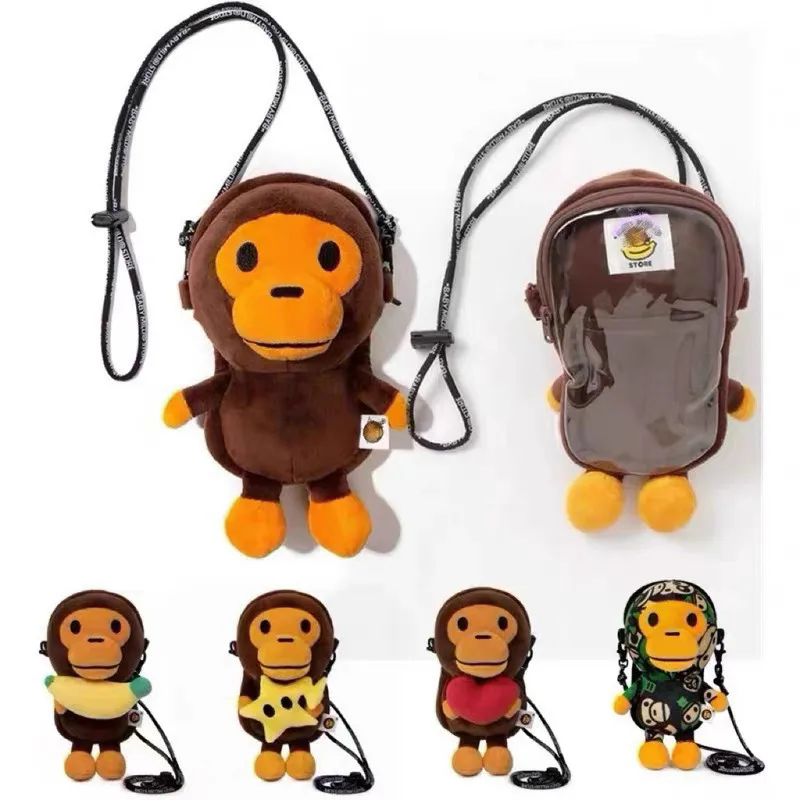 Transparent Surface Cartoon Monkey Figure Shoulder Bag Cosplay Mobile Holder with Bananas Toy Coin Purse