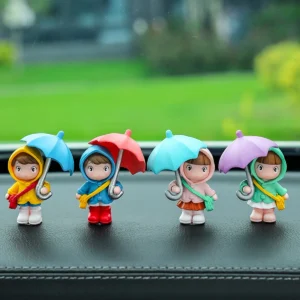 4pcs Cute Umbrella Couple Car Interior Decoration Action Figures Auto Rearview Mirror Dashboard Ornaments Gift Mini Accessories