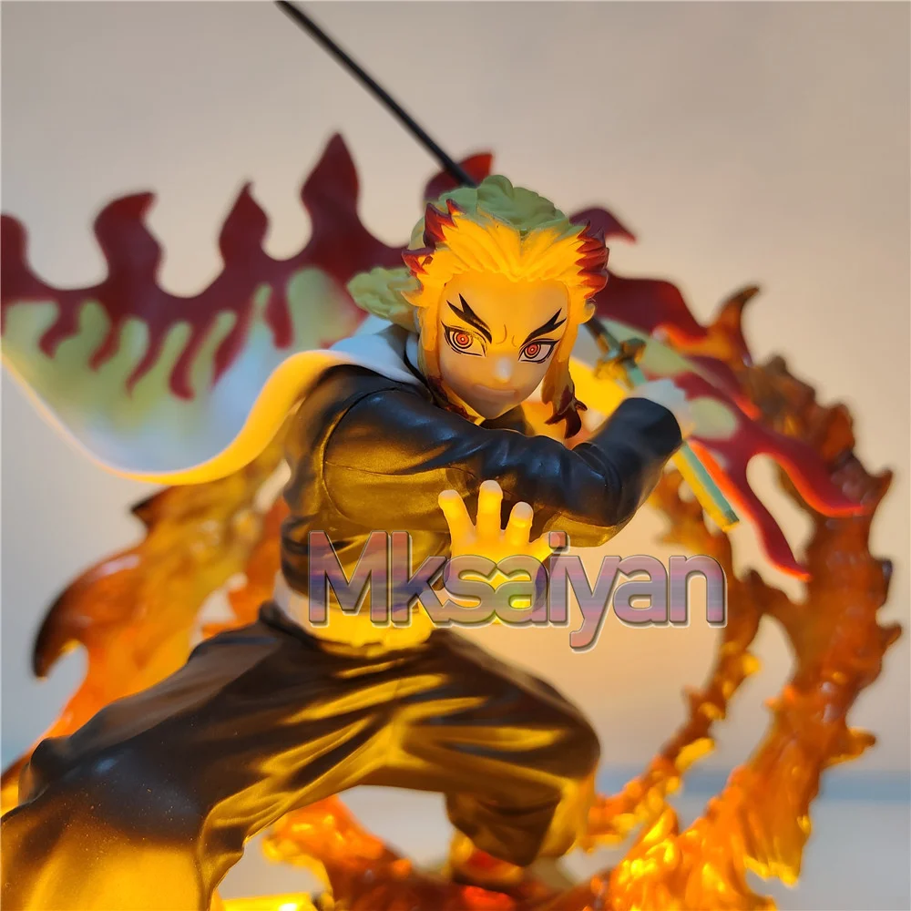 Demon Slayer Rengoku Kyoujurou Anime Figures Fire Led Scene DIY PVC Action Figure Toys Kimetsu no Yaiba Figurine Kids Doll 14cm - Image 3