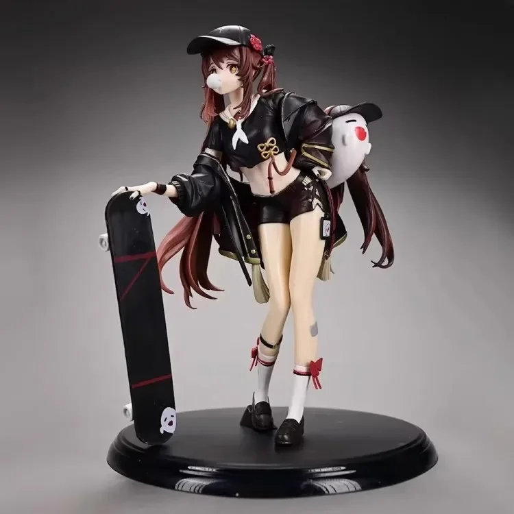 New 23cm Hot Game Genshin Impact Anime Girl Figures Hu Tao Skateboarding Sports Figurine PVC Model Doll Children Toys Gifts