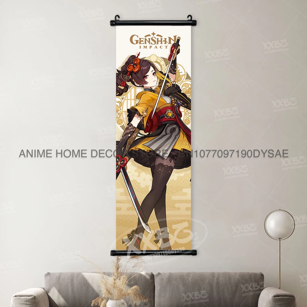 Genshin Impact Poster Arataki Itto Scroll Decorative Picture Barbara Home Decor Sucrose Wall Art Kamizato Ayato Hanging Painting - Image 13