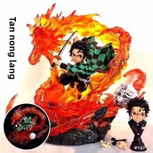 Anime Demon Slayer figure GK simplified carving Kamado Tanjiro figure, model can light up, decorative toy, Christmas gift