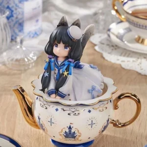 RIBOSE STAR Anime Girl Figure 12cm Cute Tabby Cat Model Tea Time Cat Tea Pot Cat PVC Decoration Model Collection Doll Kids Toys