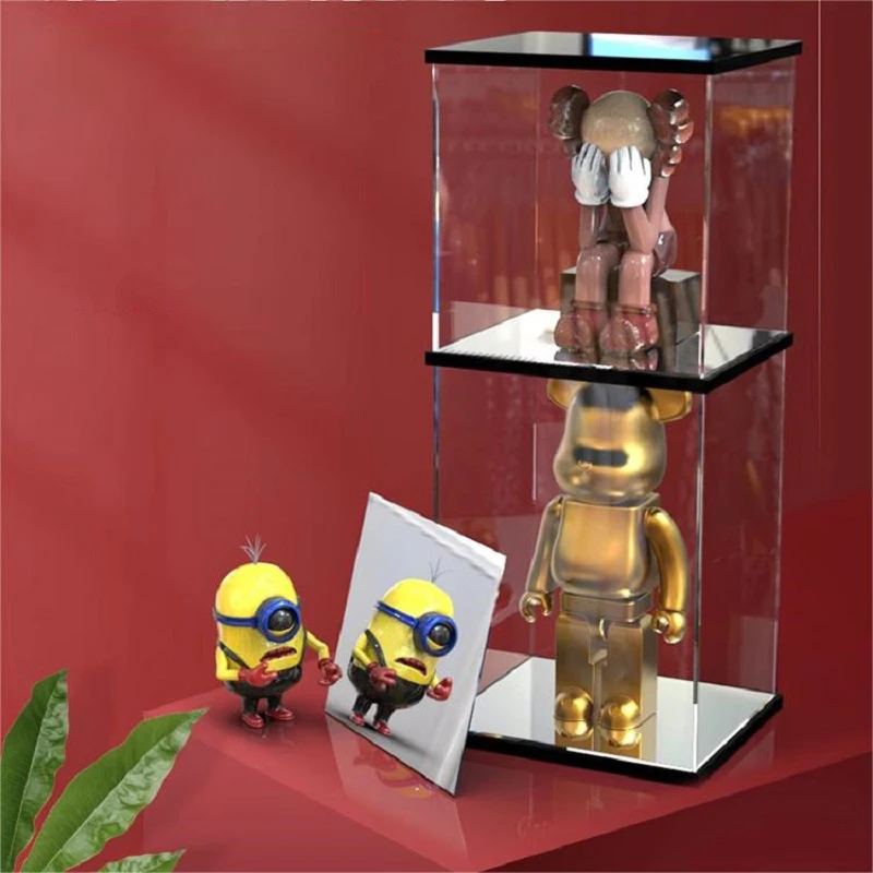 Clear Acrylic Figure Display Cabinet with Mirror, Stackable Assemble, Dustproof Display Box for Toys, Model Cars, Art Work, Doll