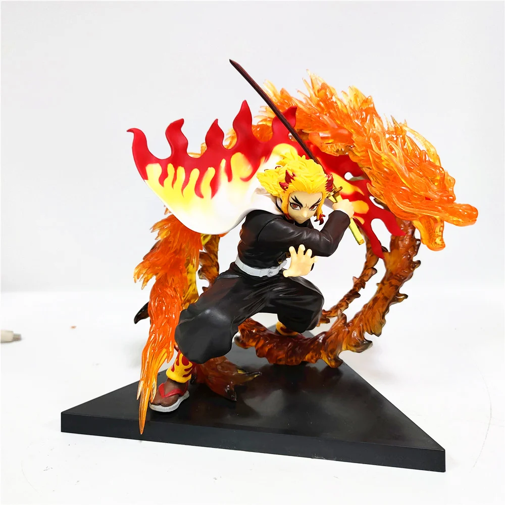 Demon Slayer Rengoku Kyoujurou Anime Figures Fire Led Scene DIY PVC Action Figure Toys Kimetsu no Yaiba Figurine Kids Doll 14cm - Image 8