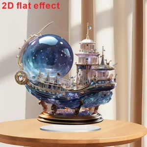 2D Flat Small Ornament Acrylic Boat/ornament with Bracket/perfect for Decorating Tabletops or Gifts