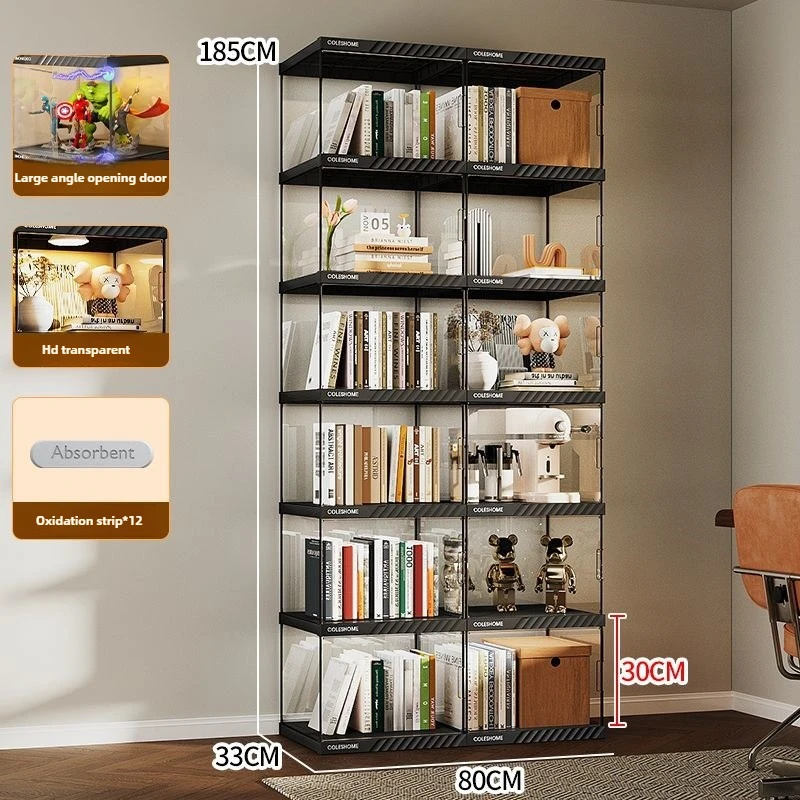 Bookcase Display Cabinet with Door, Dust-proof Bookshelf, Transparent Figurine Storage Model, Floor Standing Display Cabinet