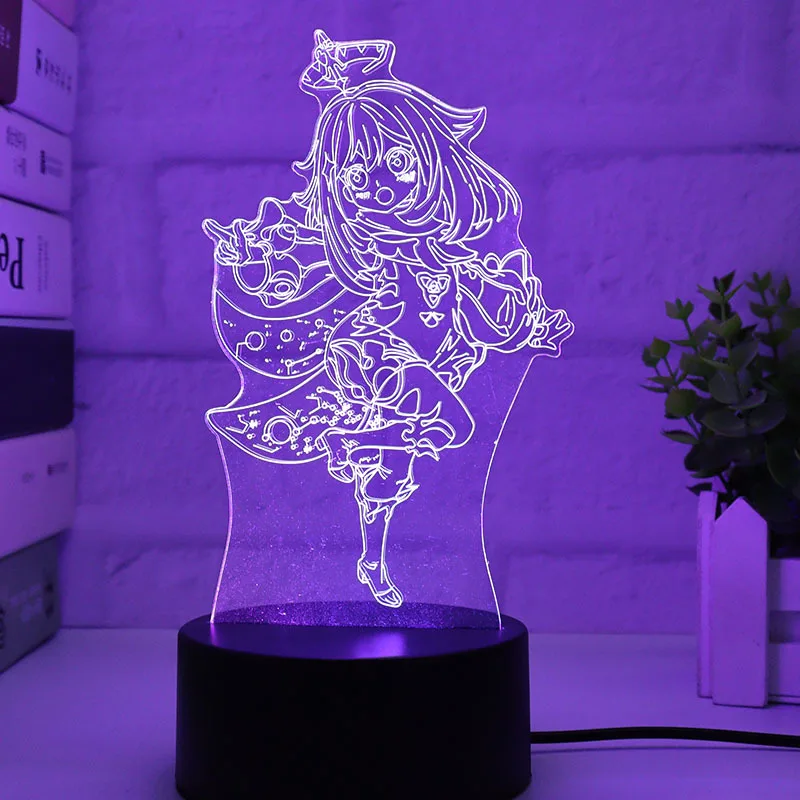 Genshin Impact 3D LED Night Lights Anime Figure Aether Lumine Hu Tao Keqing Klee Qiqi Desk Lamps Kids Kawaii Bedroom Decoration - Image 26