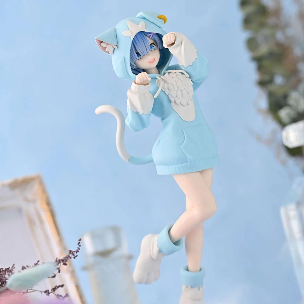 22CM Anime Remu figure Rem Ram Cute Standing Pose Cat Ears Dresses action figure PVC model Ramu Figurine Home Collection Gifts - Image 4