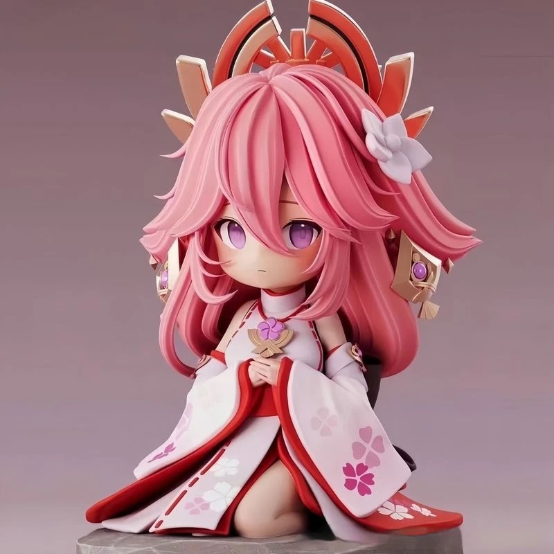 13CM Genshin Impact Yae Miko Action Figures Sitting Pose Q Version Game Peripheral Girl Figurine Desktop Decor Collectible Gift