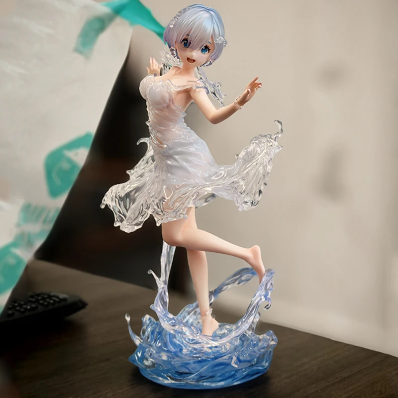 New 24cm Re:Zero Starting Life In Another World Rem Water Dress Dual Face Replacement Standing Pose Anime Figure Model Toy