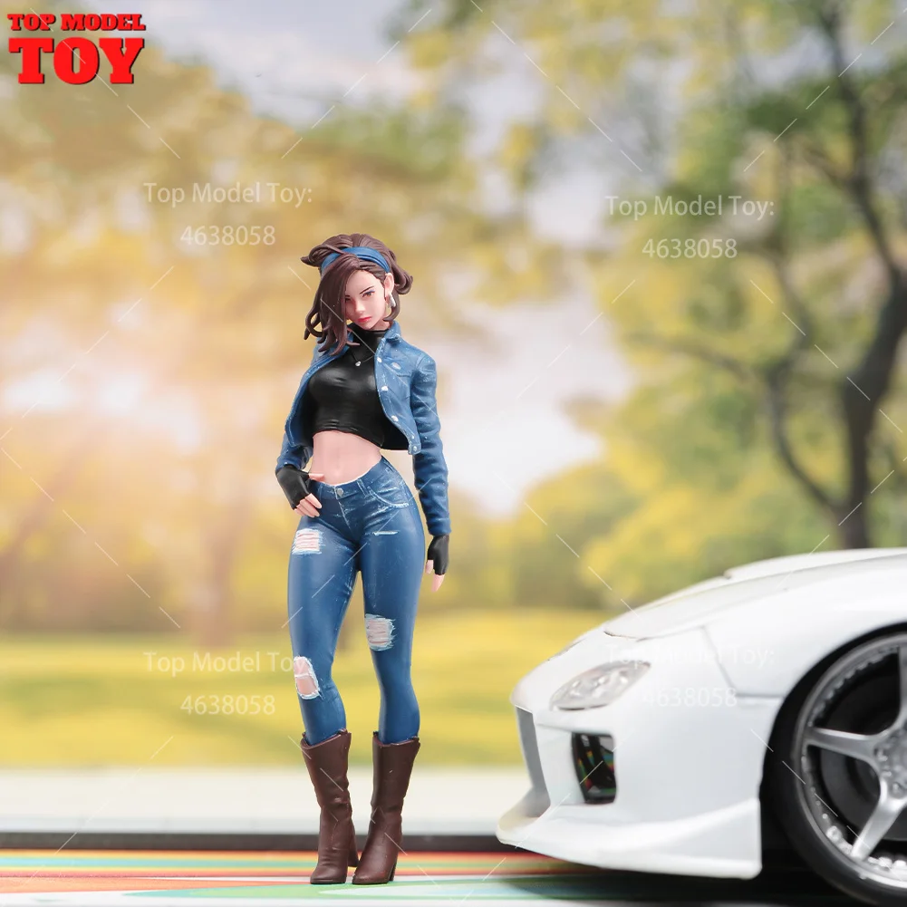 Painted Miniatures 1/18 1/24 Scale Fashionable Beauty Wearing Denim Suit Female Scene Figure Accessory Model For Decorate