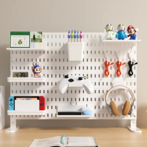 Office Desktop Storage Pegboard: Height-Adjustable Vertical Storage Rack (For Stationery Storage And Decorative Figurine Display