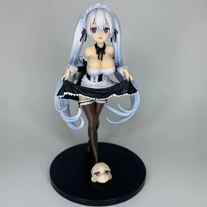 New 25cm White Hair Girl Anime Figure Maid Outfit Model Desktop Decoration Pvc Statue Ornaments Toys Collection Festival Gifts