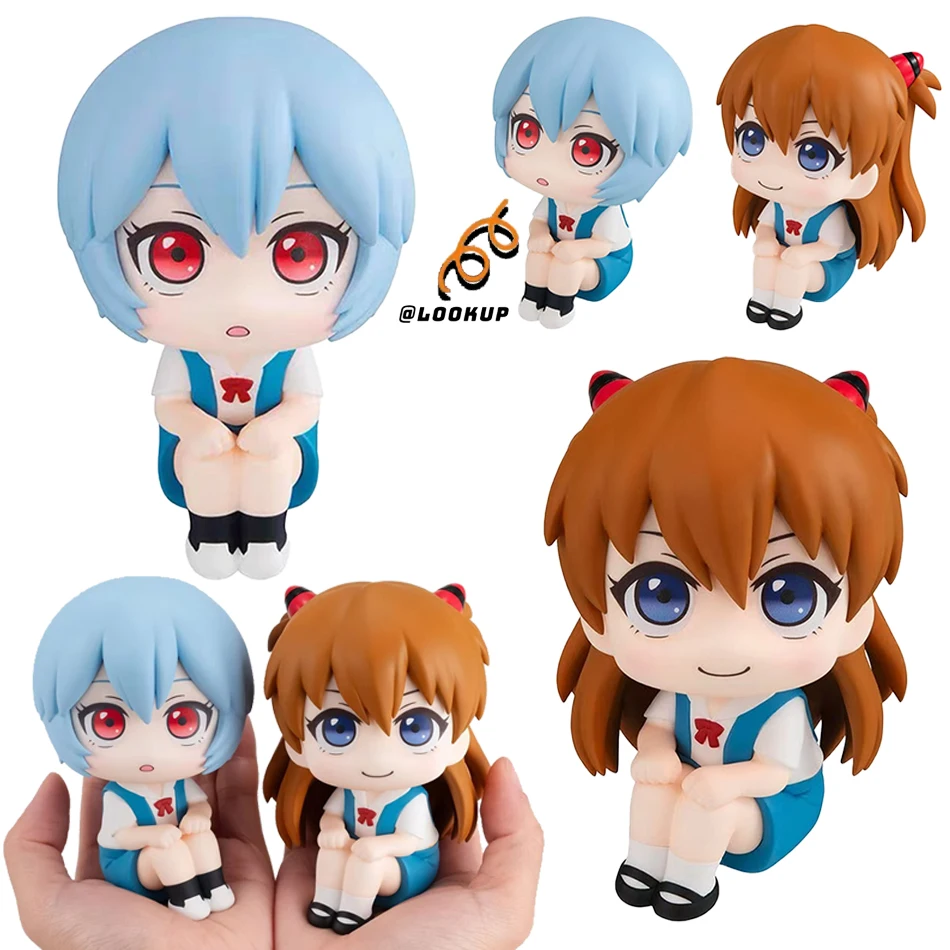 10CM Anime Evangelion Ayanami Rei Figure Souryuu Asuka Langley Look Up EVA Sitting Doll Aciton Figure PVC Ornament Model Toys