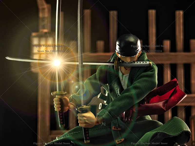 1/12 Anime Roronoa.Zoro Boy Mini Ink Green Long Windbreaker Kimono Waist Clothes Set Accessory For 6" Shf Figure Body Decors - Image 4