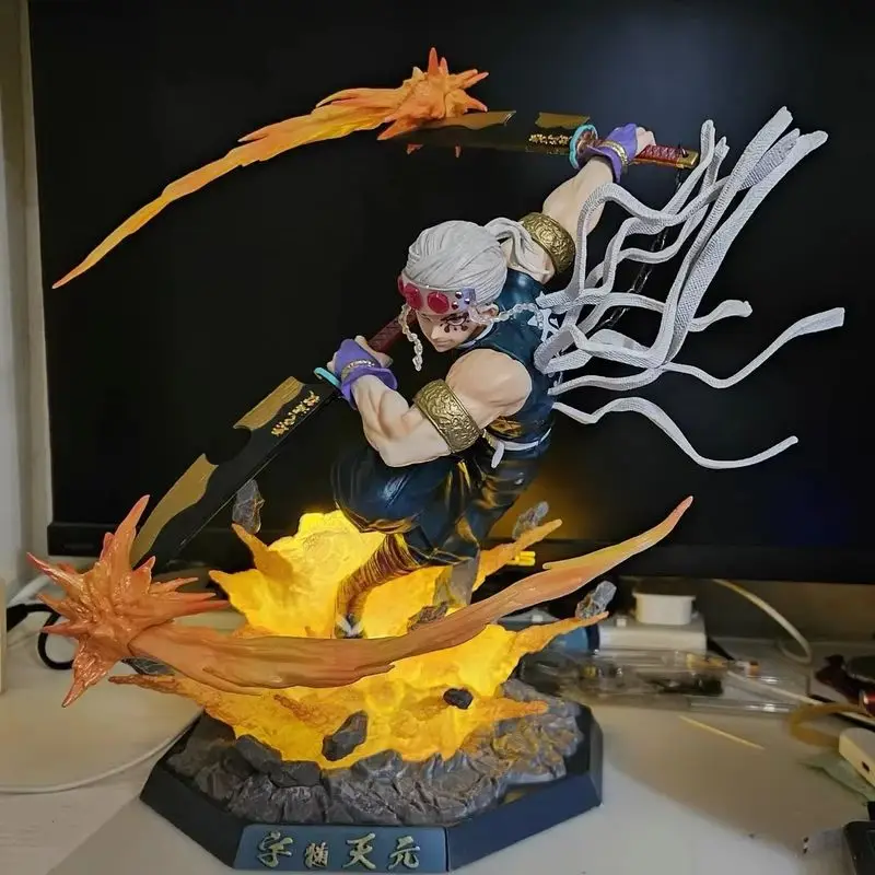 Anime Figure Demon Slayer Up Uzui Tengen Kimetsu No Yaiba Pvc Action Figure Led Light Figurine Doll Toys Collectible Model Gifts