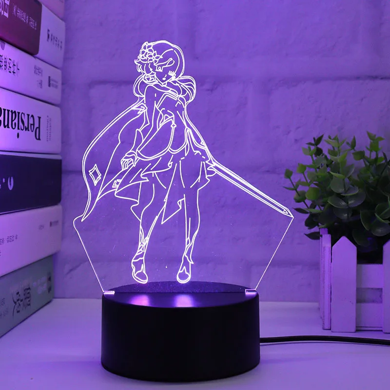 Genshin Impact 3D LED Night Lights Anime Figure Aether Lumine Hu Tao Keqing Klee Qiqi Desk Lamps Kids Kawaii Bedroom Decoration - Image 12