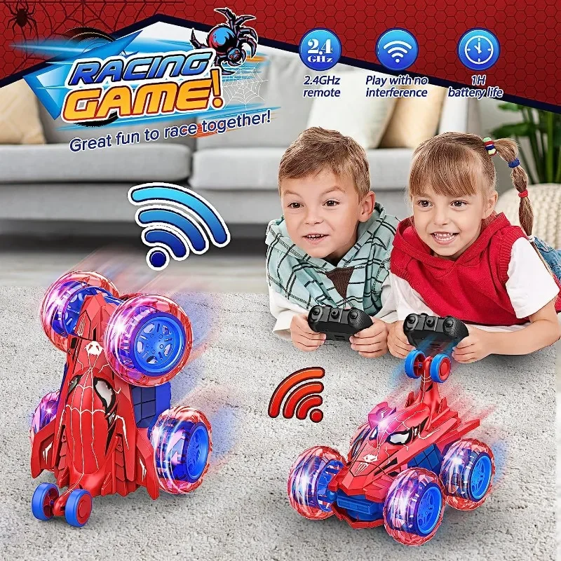 Marvel Spider-Man Styling Children’s RC Car Creative Handsome Cool 360 Degree Rotation Stunt Off-road Lights Dump Car Toy Gift