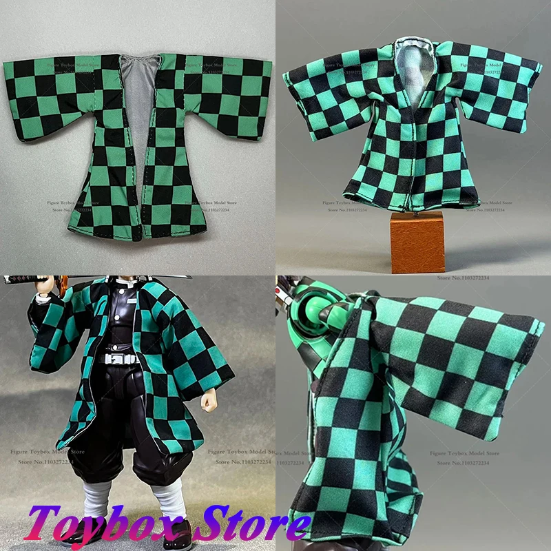 1/12 Man Figure Black Blue Plaid Coat Wire Shaped Short Windbreaker Clothes Accessory For Shf 6" Anime Kamado Tanjirou Boy Body