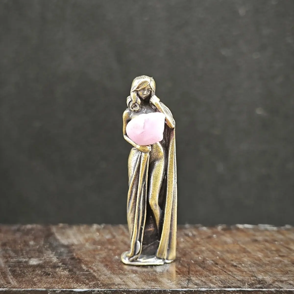 Brass Miniature Girl Doll Figurine | Indoor Decorative Micro Landscape Ornament, Collectible Home Desktop Accent