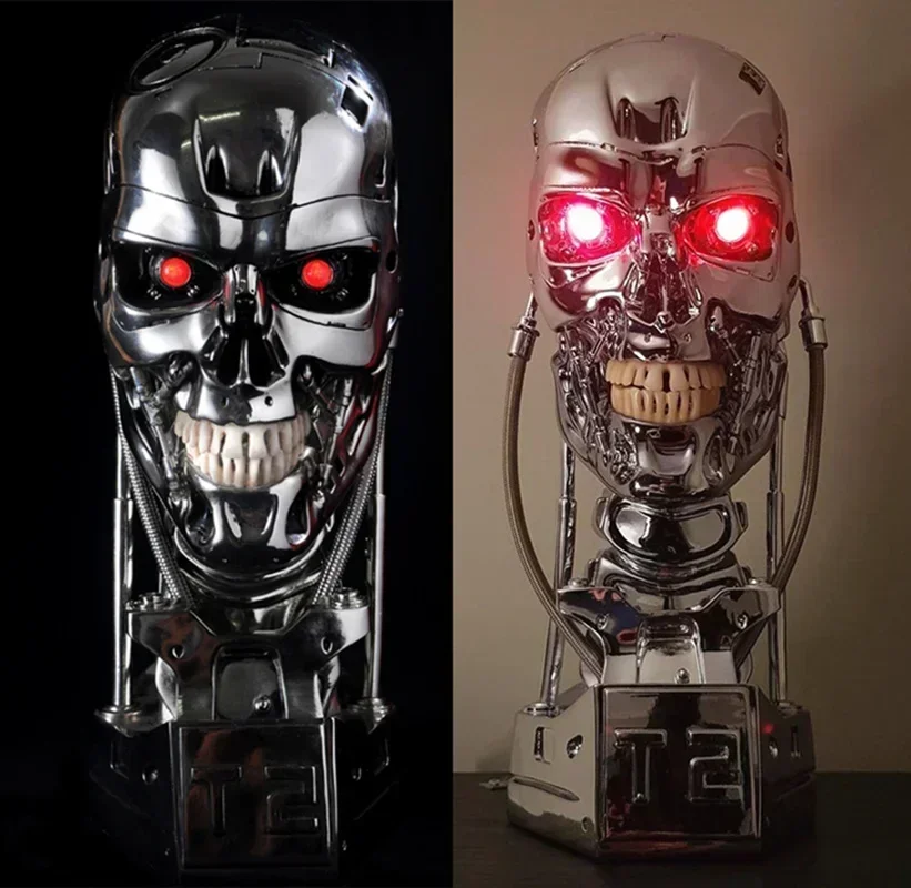 1/1 Scale 39cm LED light Eyes Terminator T800 T2 Skull Endoskeleton Lift-Size Bust statue Resin model Home Decor dornament gift